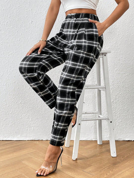 Essnce pantalones con estampado de cuadros con bolsillo oblicuo
