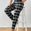 Essnce Pantalones con estampado de cuadros con bolsillo oblicuo