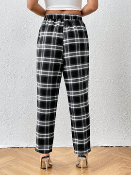 Essnce pantalones con estampado de cuadros con bolsillo oblicuo