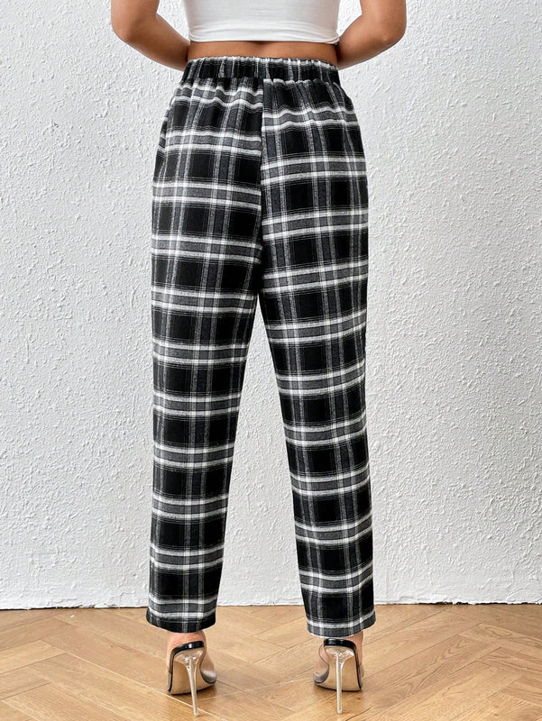 Essnce pantalones con estampado de cuadros con bolsillo oblicuo