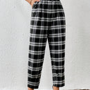 Essnce Pantalones con estampado de cuadros con bolsillo oblicuo