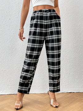 Essnce pantalones con estampado de cuadros con bolsillo oblicuo