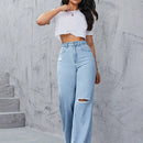 EZwear Jeans desgarro de pierna ancha con bordado de Conjuntoa