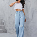 EZwear Jeans desgarro de pierna ancha con bordado de Conjuntoa