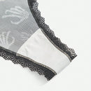 Romwe grunge punk 3 piezas tanga con estampado de mano de calavera oscura y estrella con ribetes de encaje