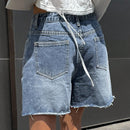 DAZY Shorts en mezclilla de talle alto bajo crudo de pierna ancha