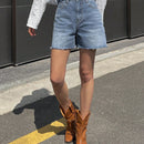 DAZY Shorts en mezclilla de talle alto bajo crudo de pierna ancha