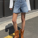 DAZY Shorts en mezclilla de talle alto bajo crudo de pierna ancha