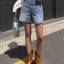 DAZY Shorts en mezclilla de talle alto bajo crudo de pierna ancha