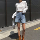 DAZY Shorts en mezclilla de talle alto bajo crudo de pierna ancha