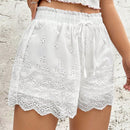 EZwear Shorts con bordado con ojal ribete en abanico con nudo delantero