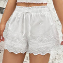 EZwear Shorts con bordado con ojal ribete en abanico con nudo delantero