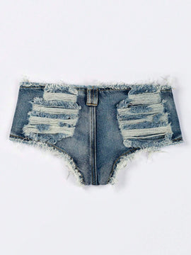 Eilly Bazar Shorts De Mezclilla Rasgados Con Dobladillo Crudo Y Ajuste Acampana