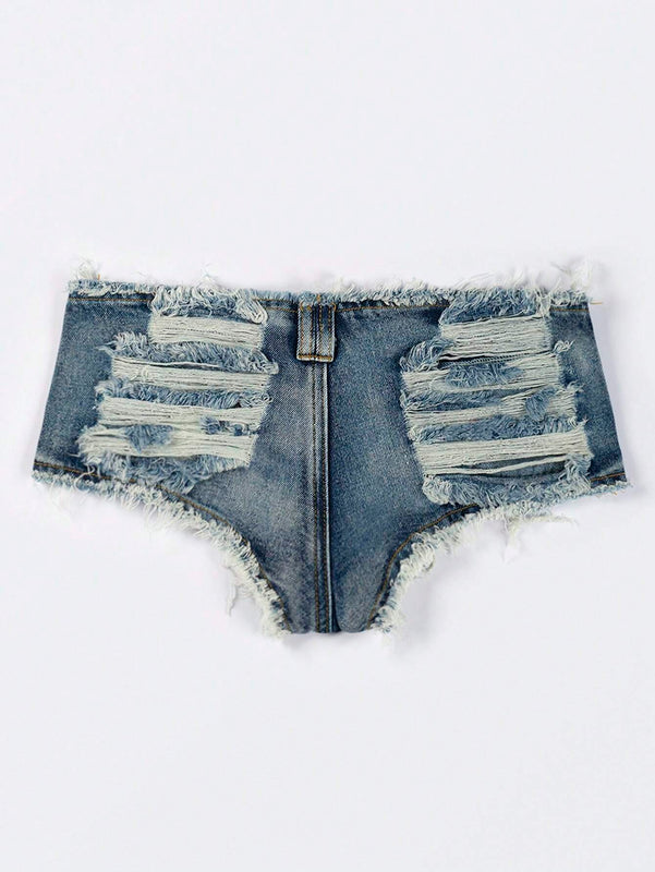 Eilly Bazar Shorts De Mezclilla Rasgados Con Dobladillo Crudo Y Ajuste Acampana