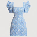 Mod vestido floral jacquard de cuello cuadrado de manga farol
