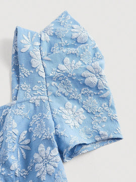 Mod vestido floral jacquard de cuello cuadrado de manga farol