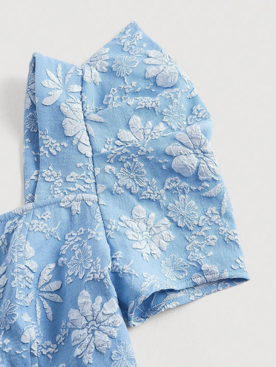 Mod vestido floral jacquard de cuello cuadrado de manga farol