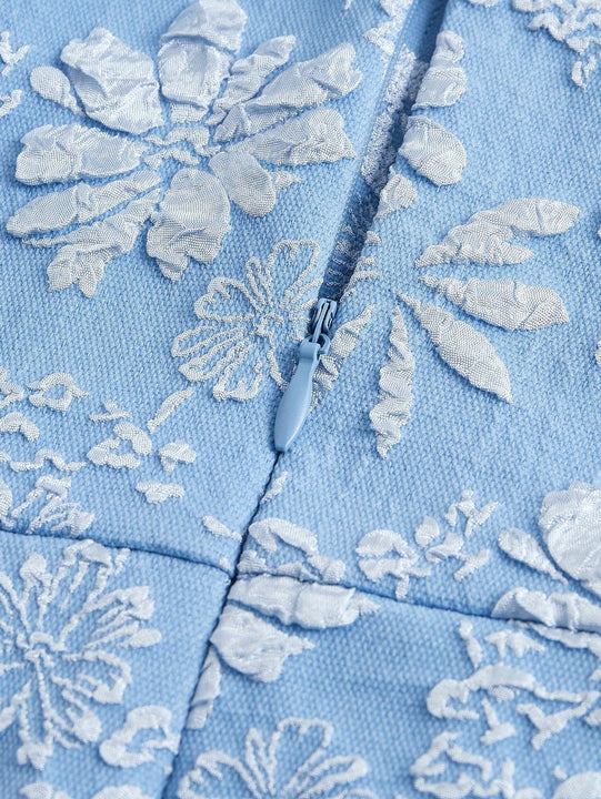 Mod vestido floral jacquard de cuello cuadrado de manga farol