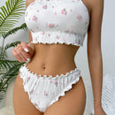 Set de lenceria con estampado floral ribete en forma de lechuga