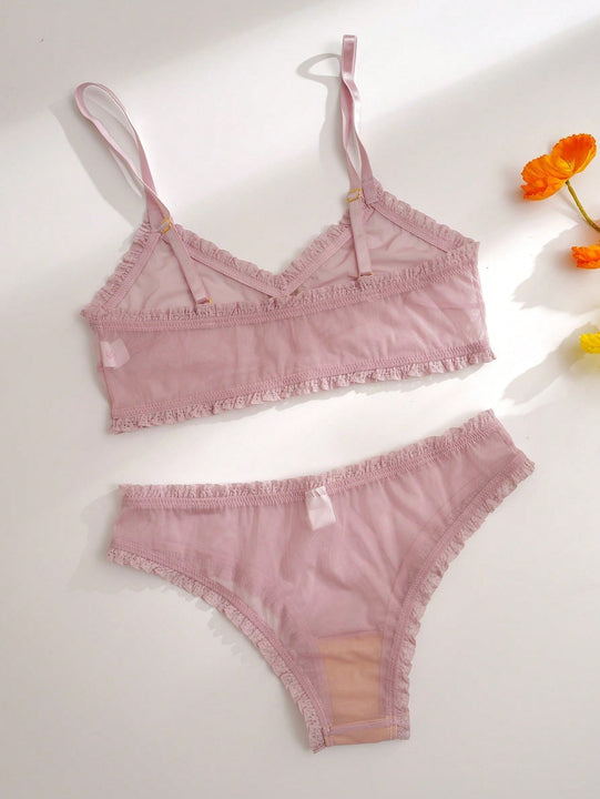 Set de lenceria ribete fruncido de malla