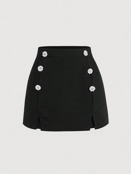 MOD Skort con diseno de perla bajo con abertura