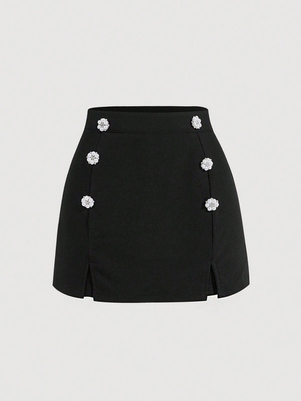 MOD Skort con diseno de perla bajo con abertura