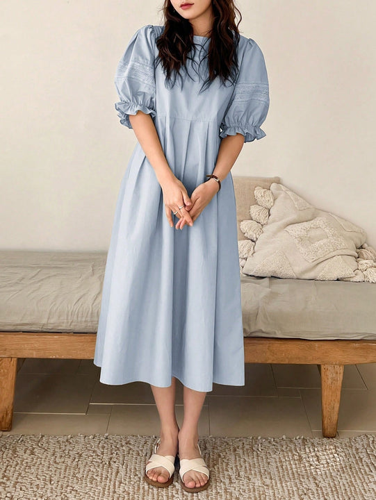 DAZY Vestido unicolor de manga farol