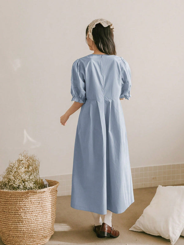 DAZY Vestido unicolor de manga farol