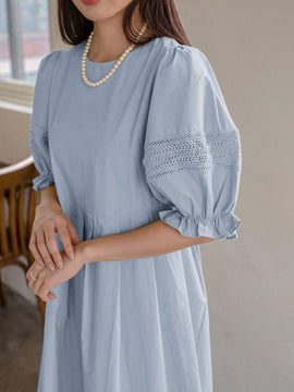 DAZY Vestido unicolor de manga farol
