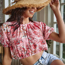 VCAY Camisa crop con estampado floral de manga farol