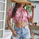 VCAY Camisa crop con estampado floral de manga farol