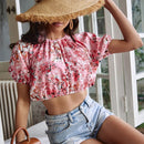 VCAY Camisa crop con estampado floral de manga farol