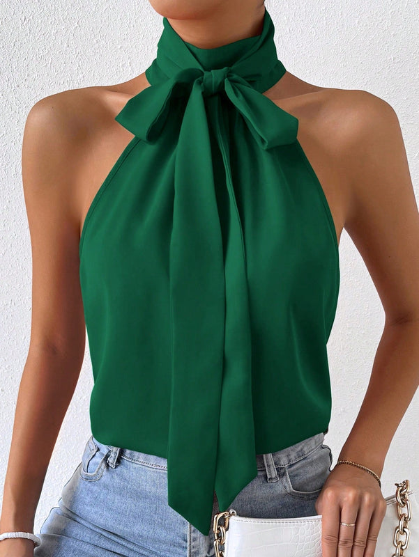 Prive Top halter unicolor de cuello con cordon