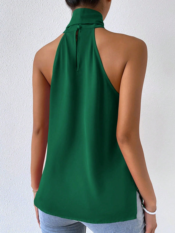 Prive Top halter unicolor de cuello con cordon