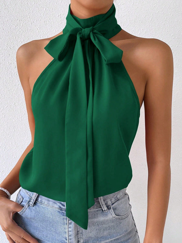 Prive Top halter unicolor de cuello con cordon