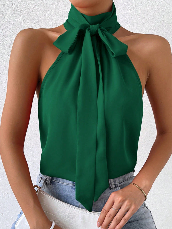 Prive Top halter unicolor de cuello con cordon
