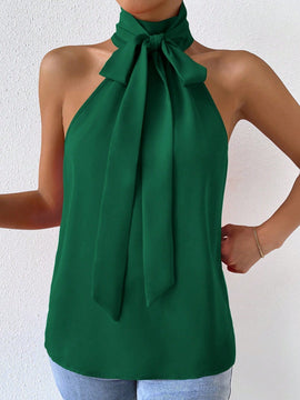 Prive Top halter unicolor de cuello con cordon