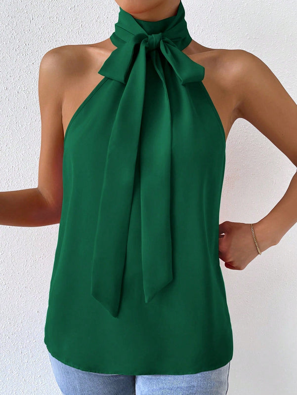 Prive Top halter unicolor de cuello con cordon