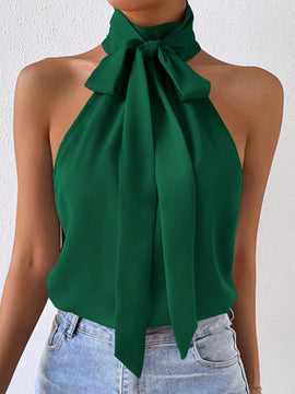 Prive Top halter unicolor de cuello con cordon