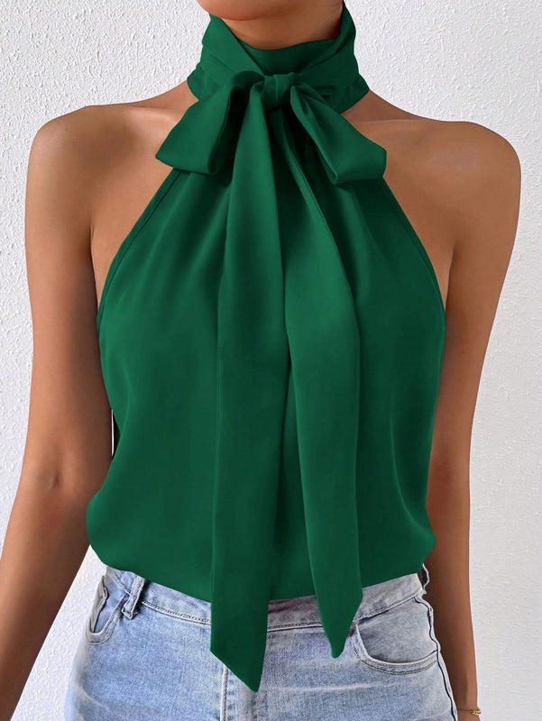 Prive Top halter unicolor de cuello con cordon