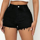 PETITE Shorts en mezclilla de talle alto bajo crudo