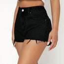 PETITE Shorts en mezclilla de talle alto bajo crudo