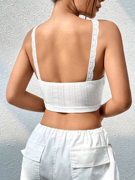 Top de tirantes crop ribete con encaje