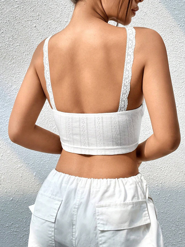 Top de tirantes crop ribete con encaje