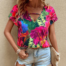 VCAY Blusa con estampado tropical con abertura de manga murcielago