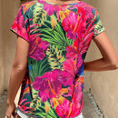 VCAY Blusa con estampado tropical con abertura de manga murcielago