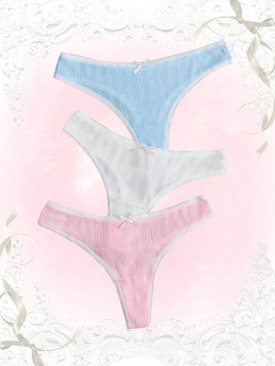 ROMWE Kawaii 3 piezas Tanga unicolor de canale