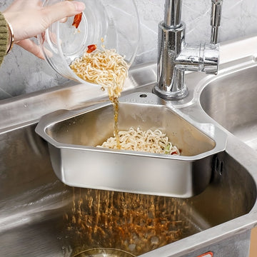 1pc Colador de Fregadero Triangular de Acero Inoxidable - Cesta de Desagüe de Cocina para Sobras y Residuos, No Necesita Energía