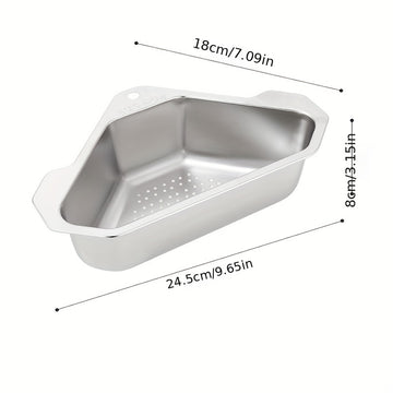 1pc Colador de Fregadero Triangular de Acero Inoxidable - Cesta de Desagüe de Cocina para Sobras y Residuos, No Necesita Energía