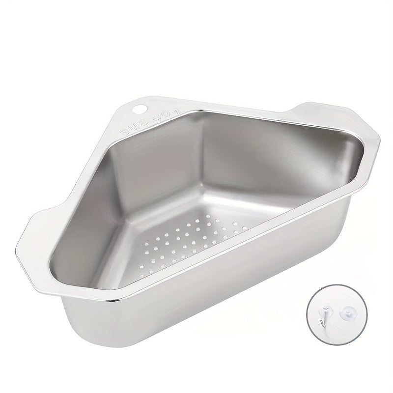 1pc Colador de Fregadero Triangular de Acero Inoxidable - Cesta de Desagüe de Cocina para Sobras y Residuos, No Necesita Energía
